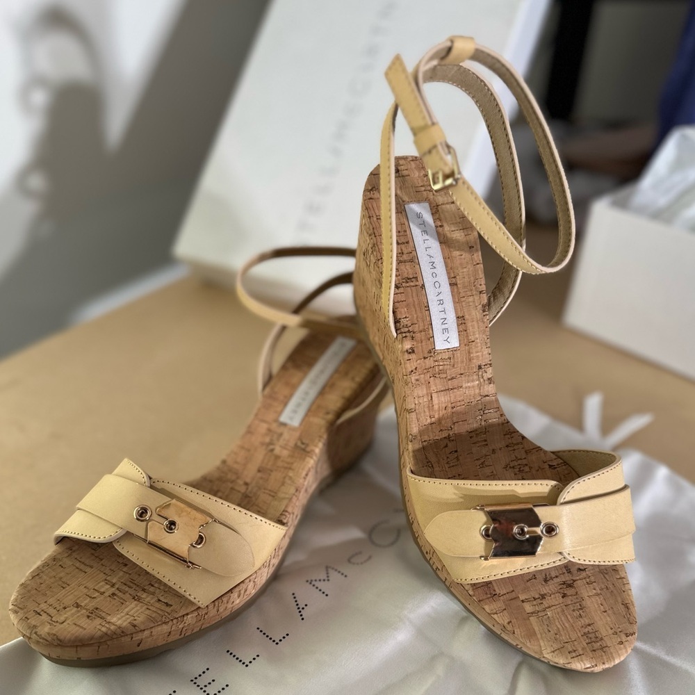 Stella McCartney cork wedge‎ buckle sandles tan 41